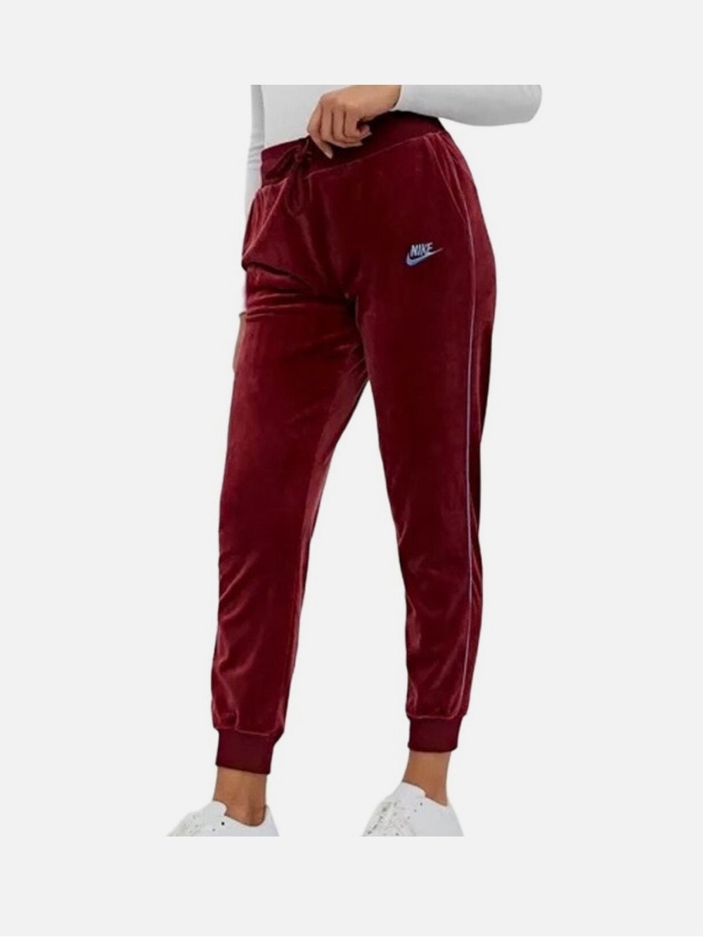 Nike Maroon Velour Heritage Joggers with Embroidered Logo Size S